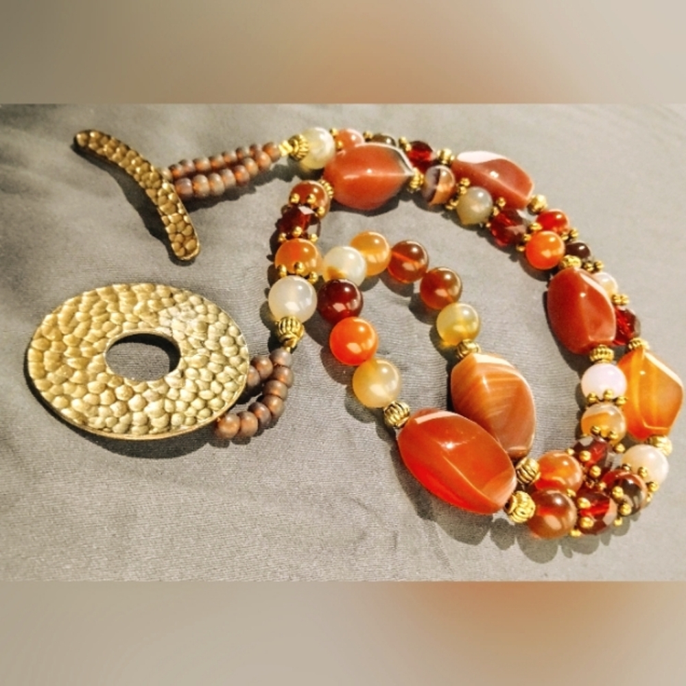 Elegant Vintage Carnelian And Citrine Beaded Necklace